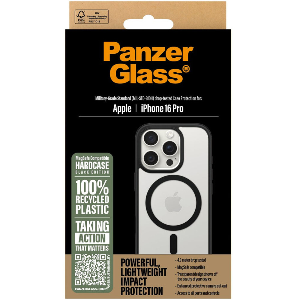 Etui pancerne PanzerGlass HardCase MagSafe do iPhone 16 Pro, przezroczysto-czarne